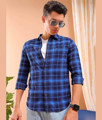 The Indian Garage Co Slim Fit Tartan Checked Cutaway Collar Twill Weave Pure Cotton Shirt