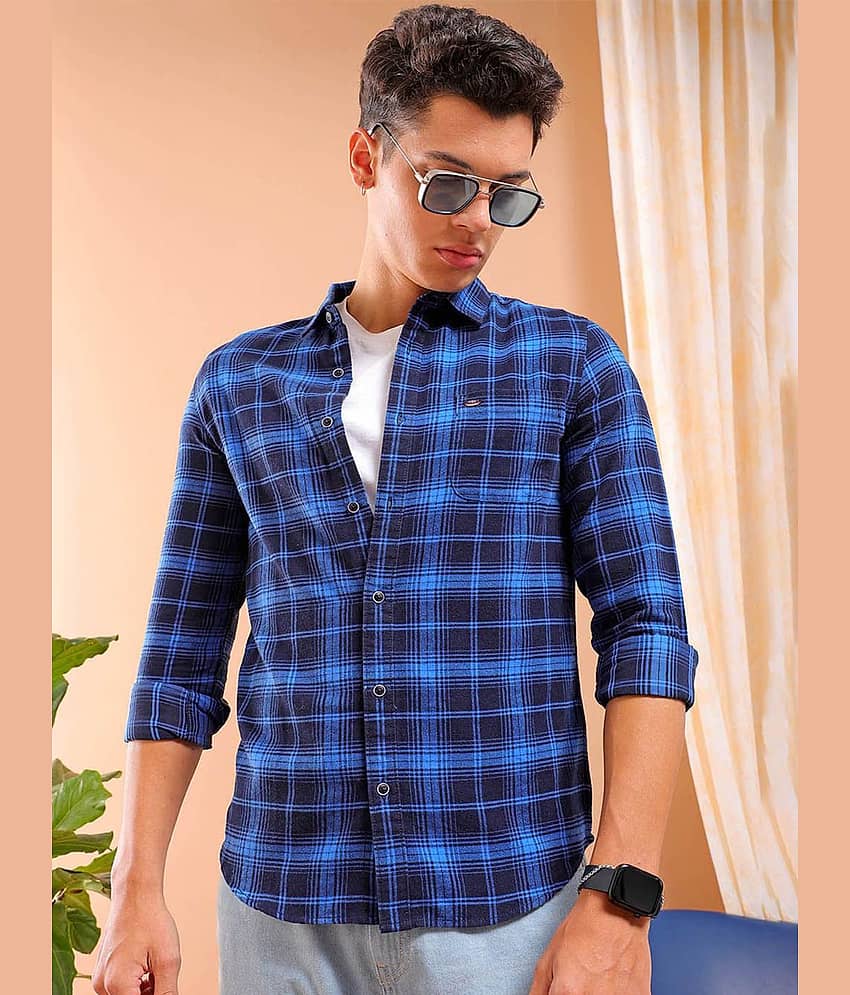 The Indian Garage Co Slim Fit Tartan Checked Cutaway Collar Twill Weave Pure Cotton Shirt
