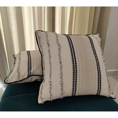 PREETIER Throw Cushion Covers Premium Cotton Square Pillow Cover Pillowcases (Pack of 2) (Sophisticated Stripes, 18 x 18)