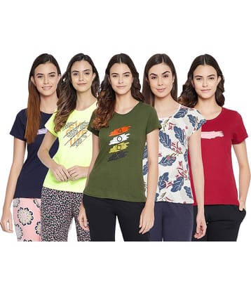 Clovia Cotton Night T-Shirt - Multi Color Pack of 5