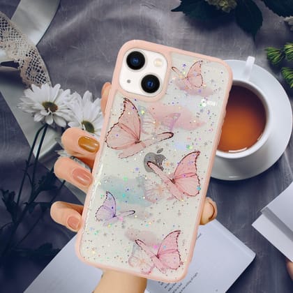 Cute Butterfly Glitter Transparent Case-iPhone 14