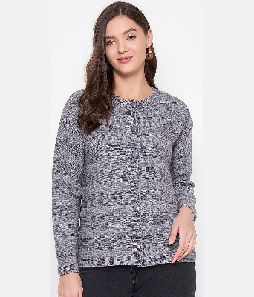 zigo Women Acro Wool Round Neck Cardigan ( Grey )
