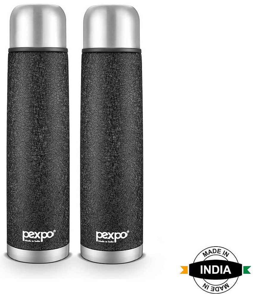 Pexpo 1000ml 24 Hrs Hot and Cold Flask with Jute-bag, Flamingo Vacuum insulated Bottle (Pack of 2, Red)