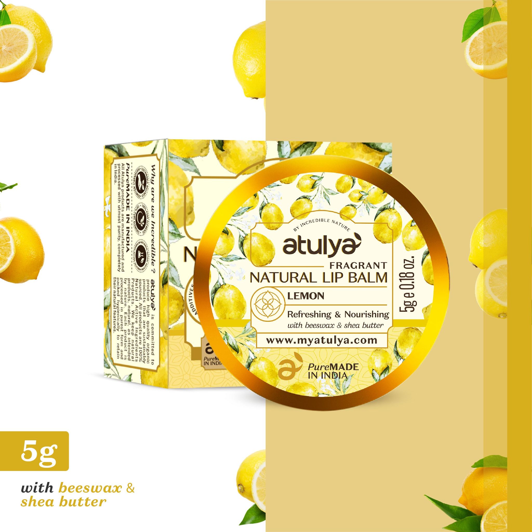 Atulya Lemon Lip Balm | Refreshing and Nourishing - 5gm