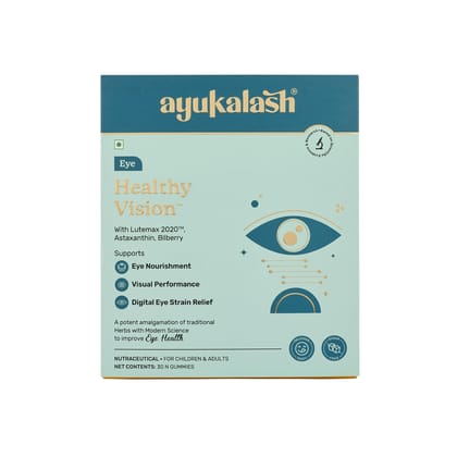 AYUKALASH Eye Health Vision Supplement, 30 Gummies | With Zeaxanthin, Astaxanthin, Lutein, Vitamin A, C & E | Blue Light Protection & Digital Eye Strain Relief | Eye Care for Men, Women & Kids