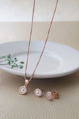 Tiny Mother Of Pearl Circlet Rose Gold Plated Sterling Silver Pendant Set-With Chain / Rose