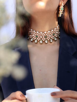 Amal Green Kundan Necklace Set-Green