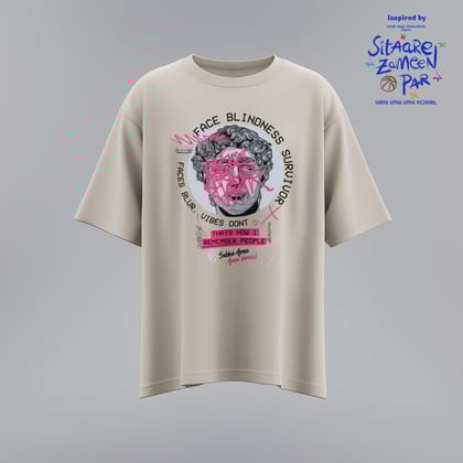 Sitaare Zameen Par:  Face Blindness Survivor Beige Oversized T-shirt-L