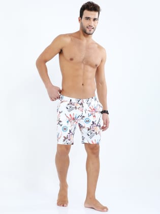 Men's White Short With Flower Print | Cactus-XL