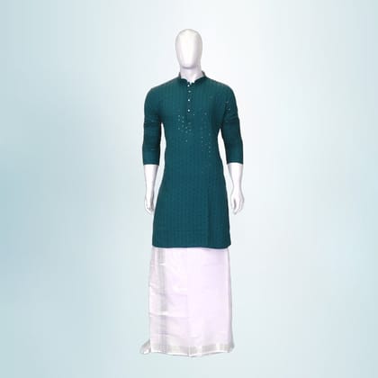 Teal Embellished Kurta with White Dhoti Set | Traditional Ethnic Wear | Festive & Wedding