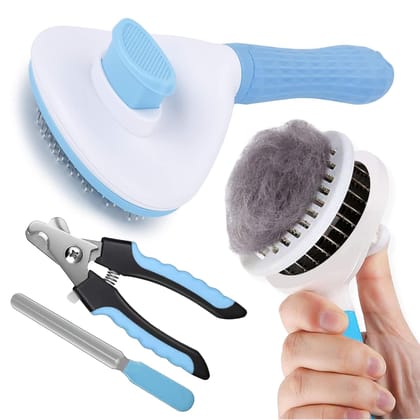 Grooming Kit Self Slicker Brush With Nail Clipper For Cats & Dogs