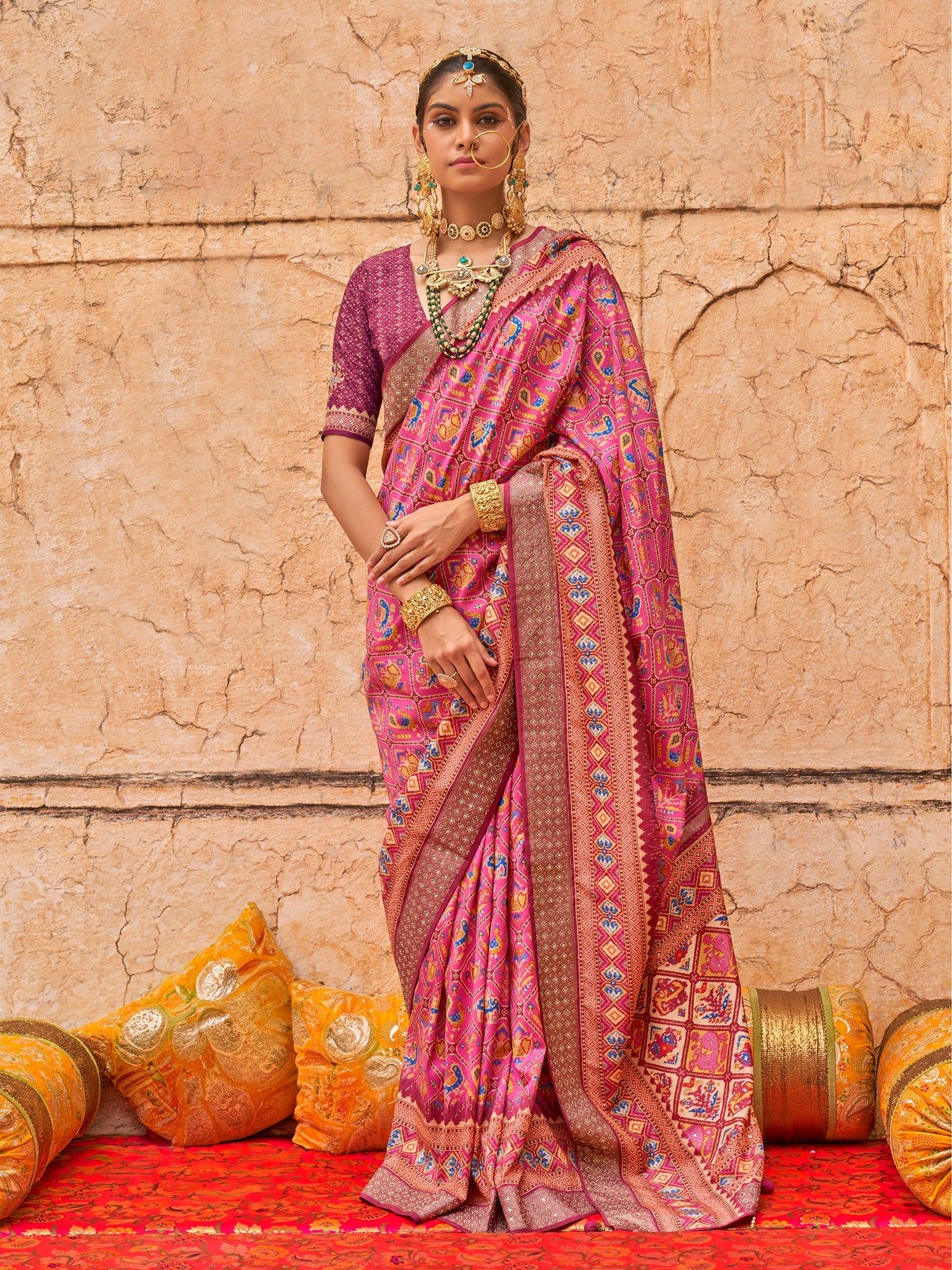 Peach  Soft Silk Patola Printed Saree