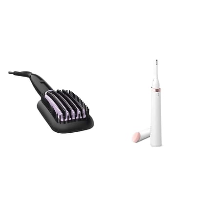 Philips BHH880/10 Heated Straightening Brush with Thermoprotect Technology (Black) & Philips Touch-up HP6388 Eyebrows, Facial & Body Trimmer(White) Philips BHH880/10 Heated Straightening Brush with Thermoprotect Technology (Black) & Philips Touch-up HP63