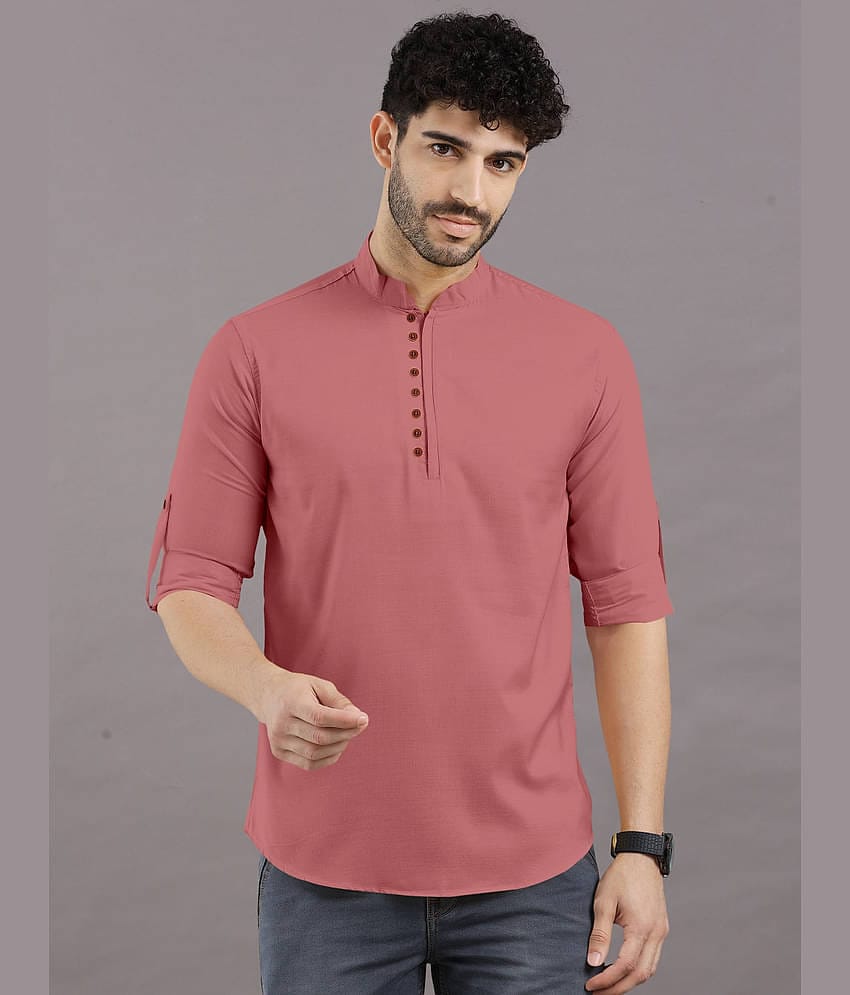 VTEXX Peach Cotton Blend Men's Shirt Style Kurta ( Pack of 1 )