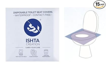 ISHTA Disposable Waterproof Toilet Seat Covers - 75 Covers (5 Covers/Pack -15 Pack) | Fabric Based | Fold To Hold So No Contact With Unhygienic Seats | Hygiene Anytime Anywhere