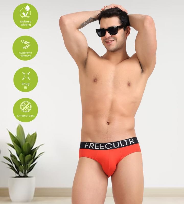 Freecultr Men's Underwear Organic Cotton (Ultrasoft Waistband) Premium Snug-Fit Brief Pack of 1-Coral