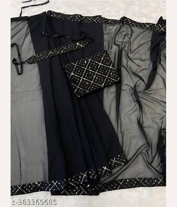 Shivadit ethnic Georgette Embroidered Saree With Unstitched Blouse Piece ( Black )