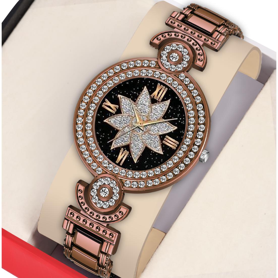 Bolun Black Star Flower Dial Brown BD Girls and Women Watch