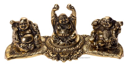 DreamKraft Feng Shui Metal Laughing Buddha for Health, Wealth and Happiness (Gold, Standard, Set of 3)