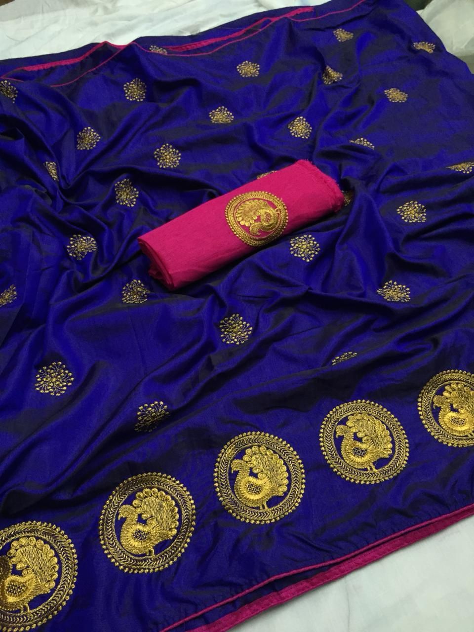 Royal Blue color Party wear Sana Silk Embroidered Sari MS-7 RB