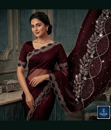 Gullak Jimmy Choo Embellished Regular Saree With Unstitched Blouse Piece ( Purple )