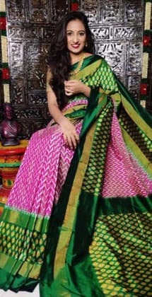 Pure Pochampally Ikkat Silk Pink Green