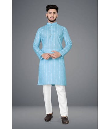 FRELURO Blue Cotton Blend Men's Regular Kurta ( Pack of 1 )