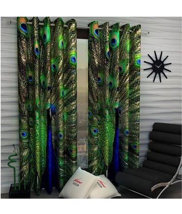 Home Sizzler Set of 2 Long Door Blackout Room Darkening Eyelet Polyester Curtains Green