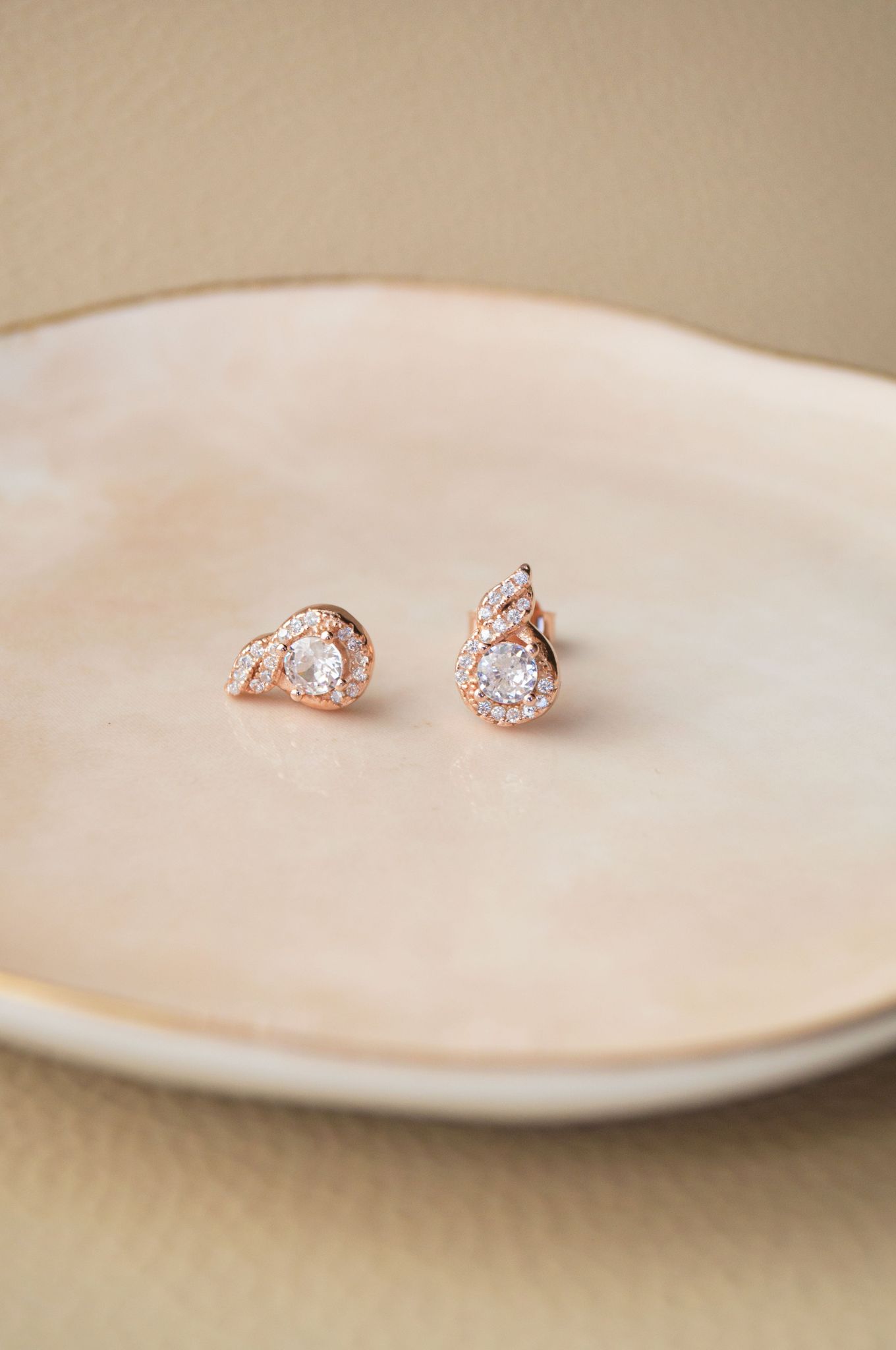 Stellar Solitaire Rose Gold Plated Sterling Silver Stud Earrings-Rose