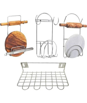 JISUN - Silver Stainless Steel Rolling Pin Holder ( Pack of 4 )