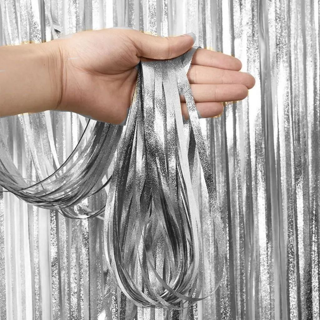 Textured Foil Silver Curtain - 7FT X 3FT - Party and Festive Needs | Buy online on ZillyBuy