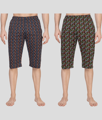 Zeffit - Multicolor Cotton Men's Three-Fourths ( Pack of 2 )