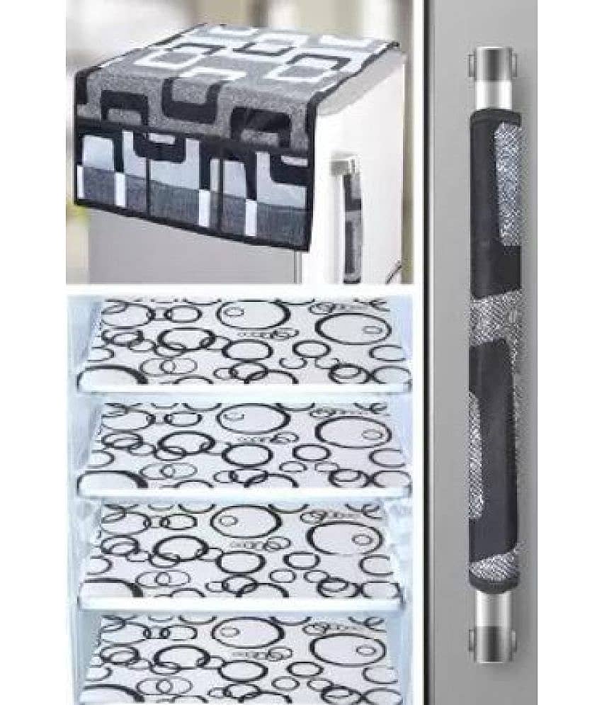 Crosmo Polyester Abstract Fridge Mat & Cover ( 64 18 ) Pack of 6 - Gray