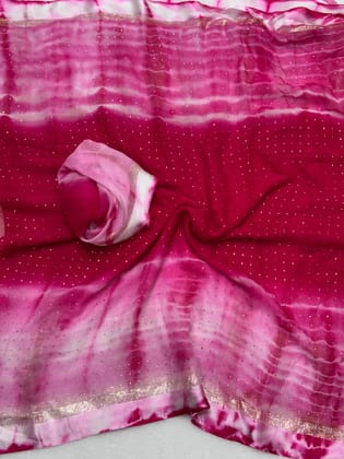 Wedding Wear Shibori Print n Mukesh Work Pure Viscose Satin Designer Saree With Blouse-Pink
