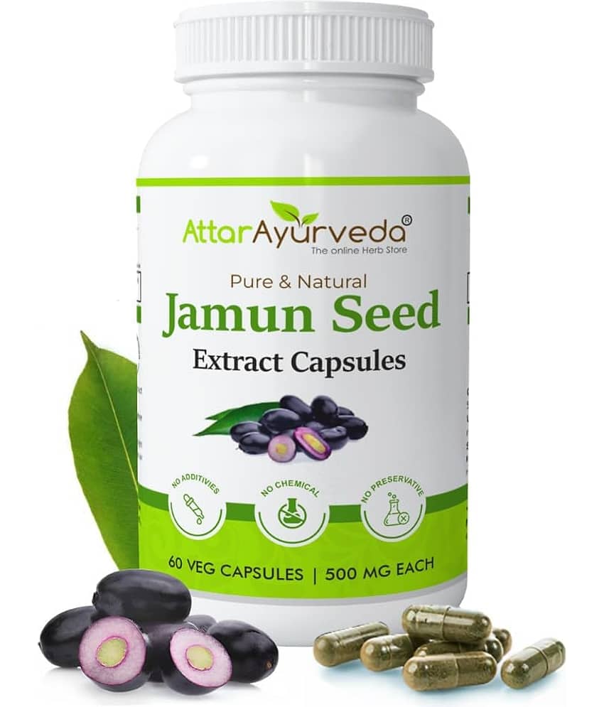 Attar Ayurveda Jamun Seed Extract Capsule 500Mg, 60 Capsules | Veg Capsules (Pack of 1)