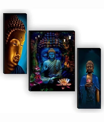 SNDArt Set Of 3 Lord Buddha Wall Paintings For Living Room 12 x 18 inch