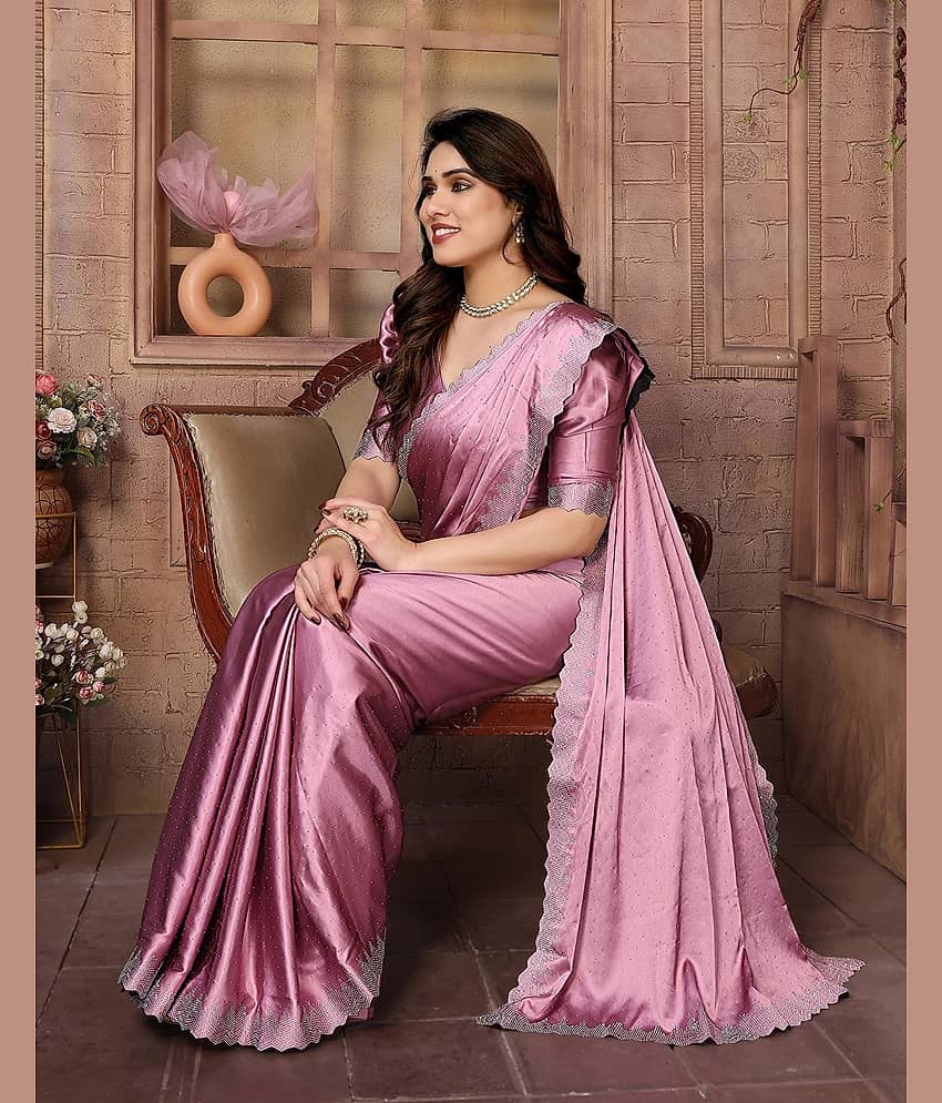 Yashika Satin Embellished Regular Saree With Unstitched Blouse Piece ( Pink )