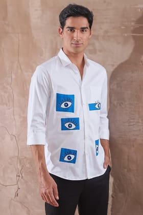 Printed Smart Casual White Shirt-WHITE / S