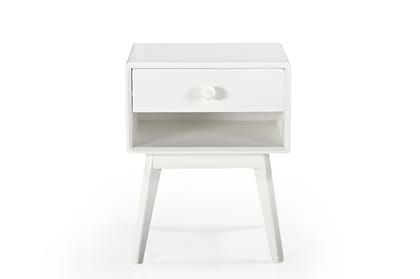 Wakeup India Solid Wood Bedside Table For Bedroom | Maria Wooden Nightstand Lamp Table with 1 Drawer & Shelf Storage ( Warm White Colour Finish, 1 Year Warranty )