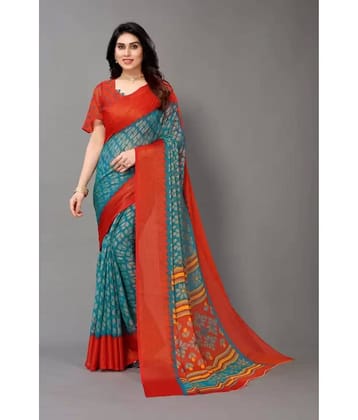 Sanwariya Silks Brasso Printed Saree With Unstitched Blouse Piece ( Teal )