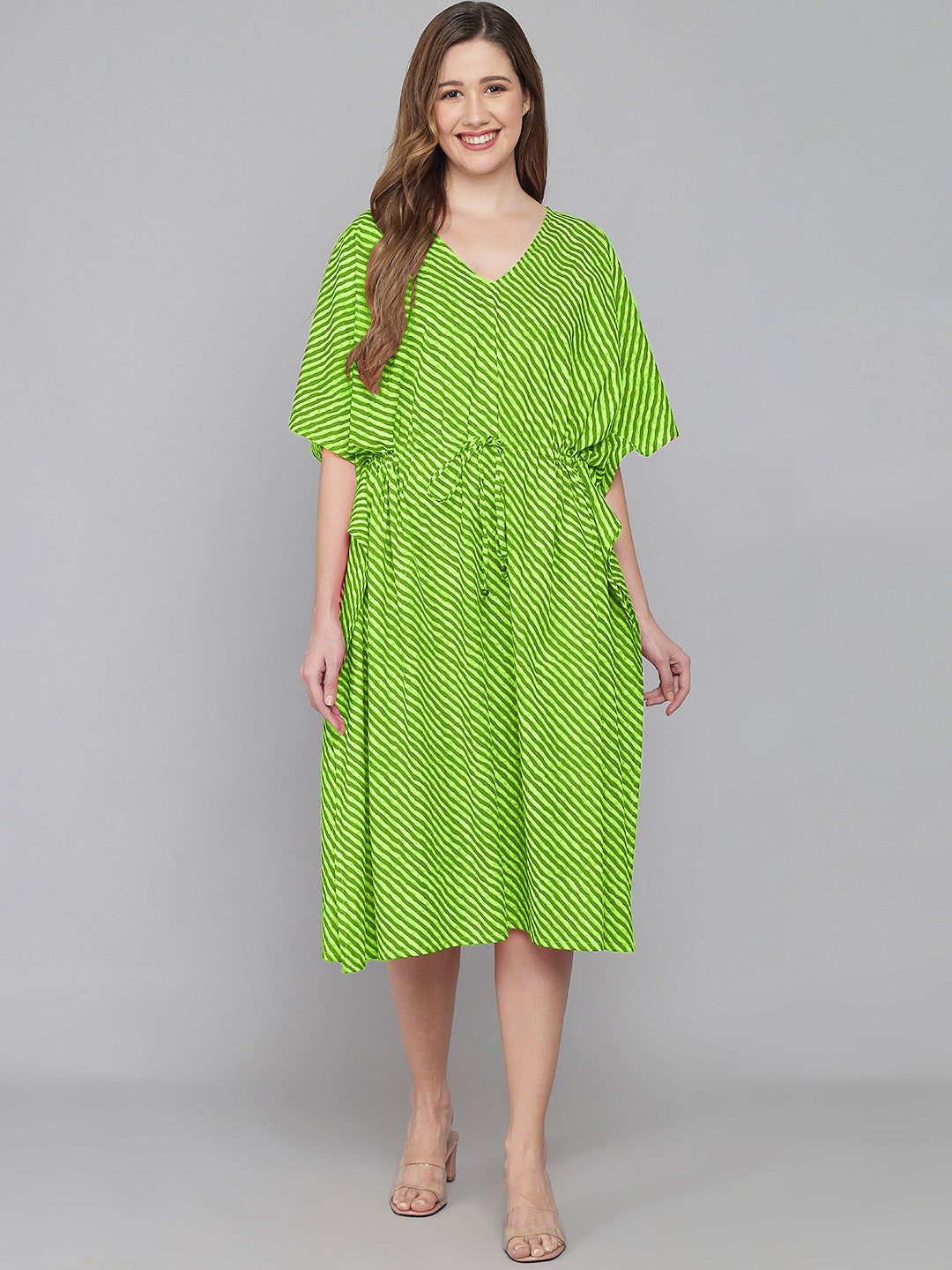 Leheriya Print Kaftan - Green-Free Size / Green