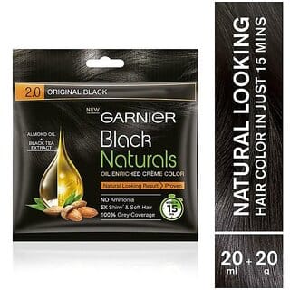 Garnier Black Naturals Creme Hair Color, Original Black 2.0 - 20ml + 20g
