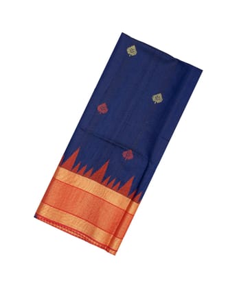 Dark Blue Handloom Dupion Silk Saree With Floral Buttas-TU2585-Dark Blue