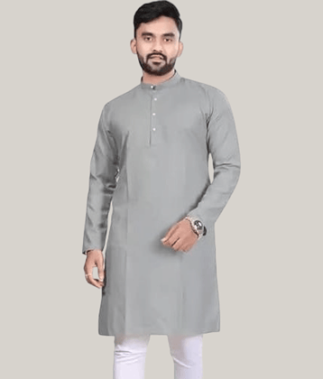 Balaji's Cotton Blend Plain Regular Kurta For Men ( Medium Grey )