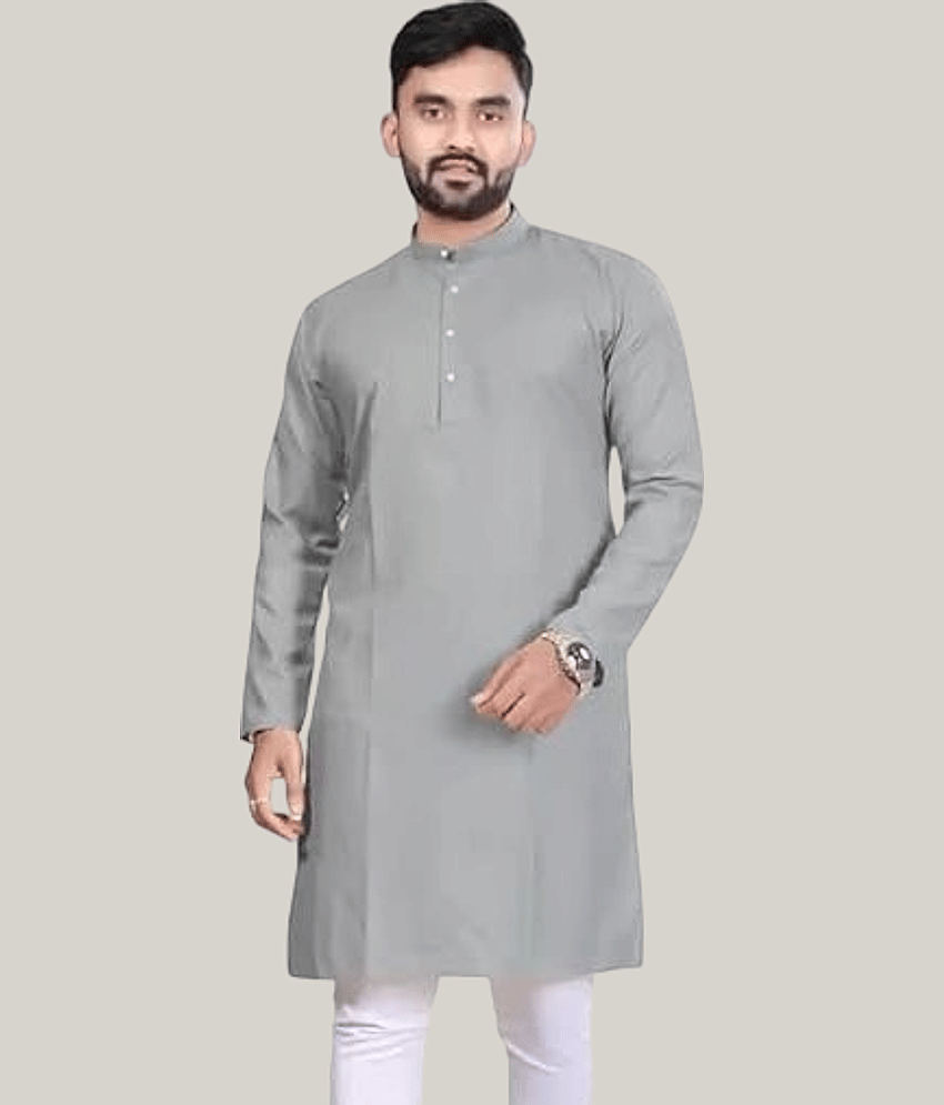 Balaji's Cotton Blend Plain Regular Kurta For Men ( Medium Grey )