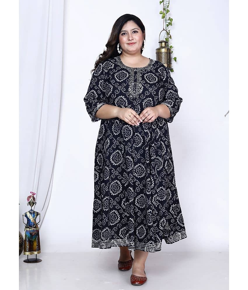 Swasti Cotton Blend Printed Flared Women's Kurti - Blue ( Pack of 1 )