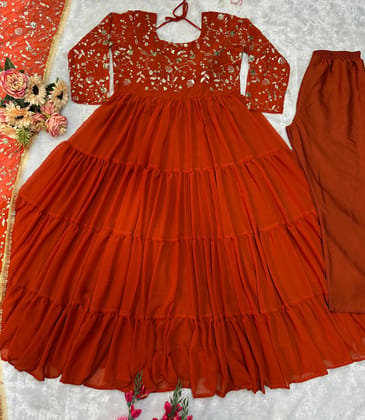 Beautiful Party Wear Look Gown Pent And Dupatta With Embroidery Work Beautiful Party Wear Look Gown Pent And Dupatta With Embroidery Work