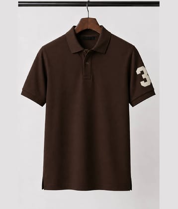 CAT BUNNY Men Cotton Blend Regular Fit Solid Polo T Shirt ( Coffee )