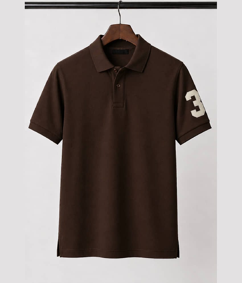 CAT BUNNY Men Cotton Blend Regular Fit Solid Polo T Shirt ( Coffee )