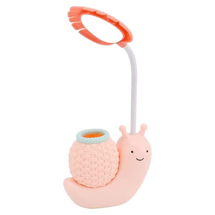 USB Charging Lamp Cute Eye-Caring Design Energy Saving Sensitive Portable Night Lamp with Pencil Holder for Kids (Pink)